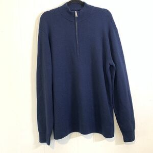 Everlane Mens Large Sweater Pullover 1/4 Zip Navy Blue 70% Wool Blend